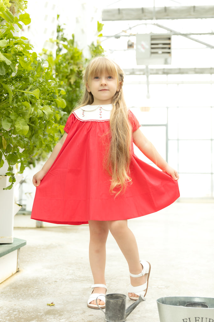 Nou Nelle Hot Pink Embroidered Dress (Short Sleeve)
