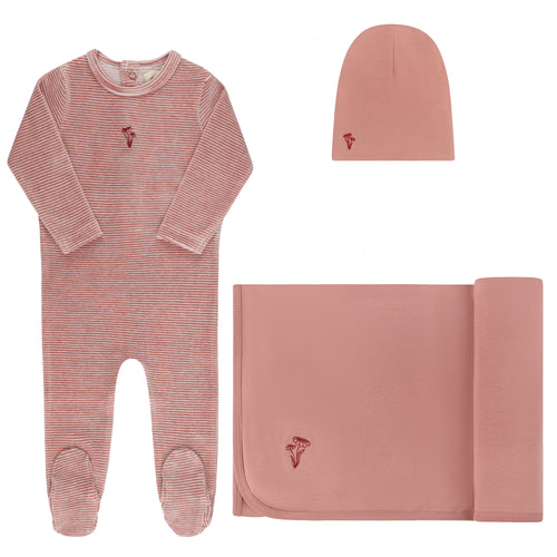 Ely's & Co Velour Stripe Collection Take Me Home Set - Dark Pink
