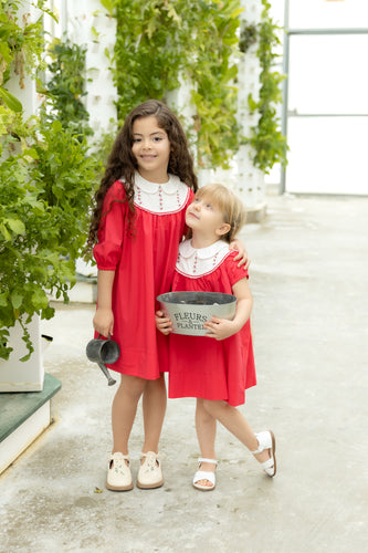 Nou Nelle Hot Pink Embroidered Dress (3/4 Sleeve)