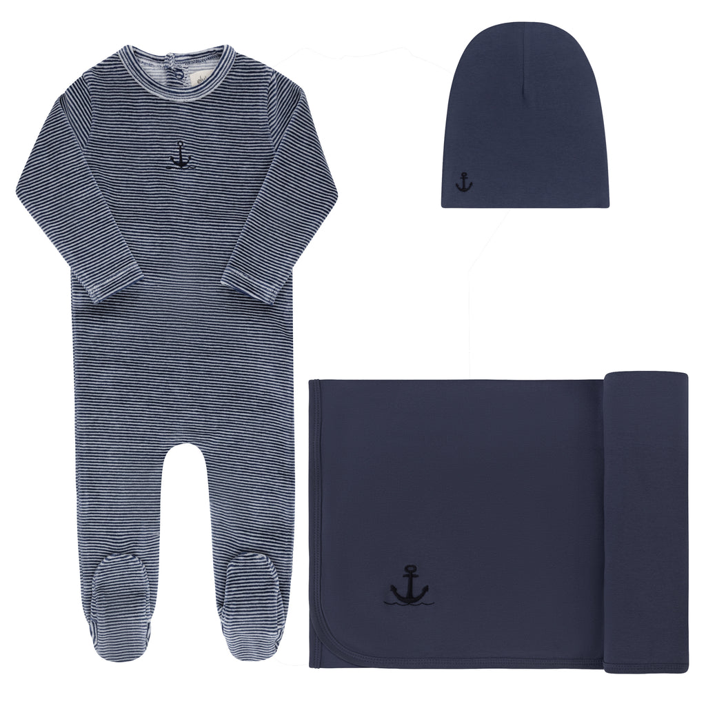 Ely's & Co Velour Stripe Collection Take Me Home Set - Dark Blue