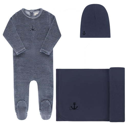 Ely's & Co Velour Stripe Collection Take Me Home Set - Dark Blue