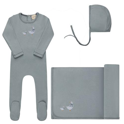 Ely's & Co Cotton Cross Stitch Duckling Collection Layette Set - Blue