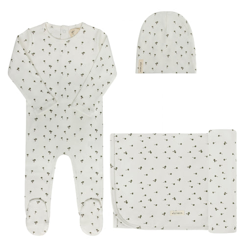 Ely's & Co Ribbed Printed Palm Collection Layette Set - Ivory