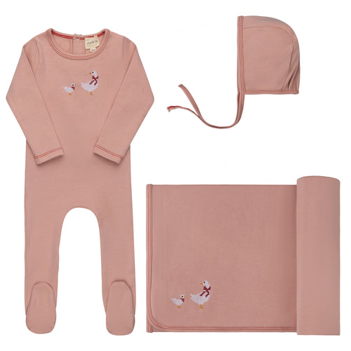 Ely's & Co Cotton Cross Stitch Duckling Collection Layette Set - Pink