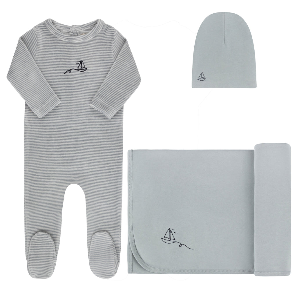 Ely's & Co Velour Stripe Collection Take Me Home Set - Light Blue