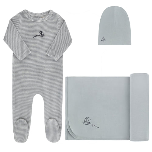 Ely's & Co Velour Stripe Collection Take Me Home Set - Light Blue