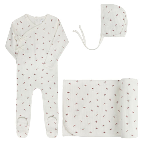 Aurora Bow Pattern Collection Layette Set - Ivory/Red
