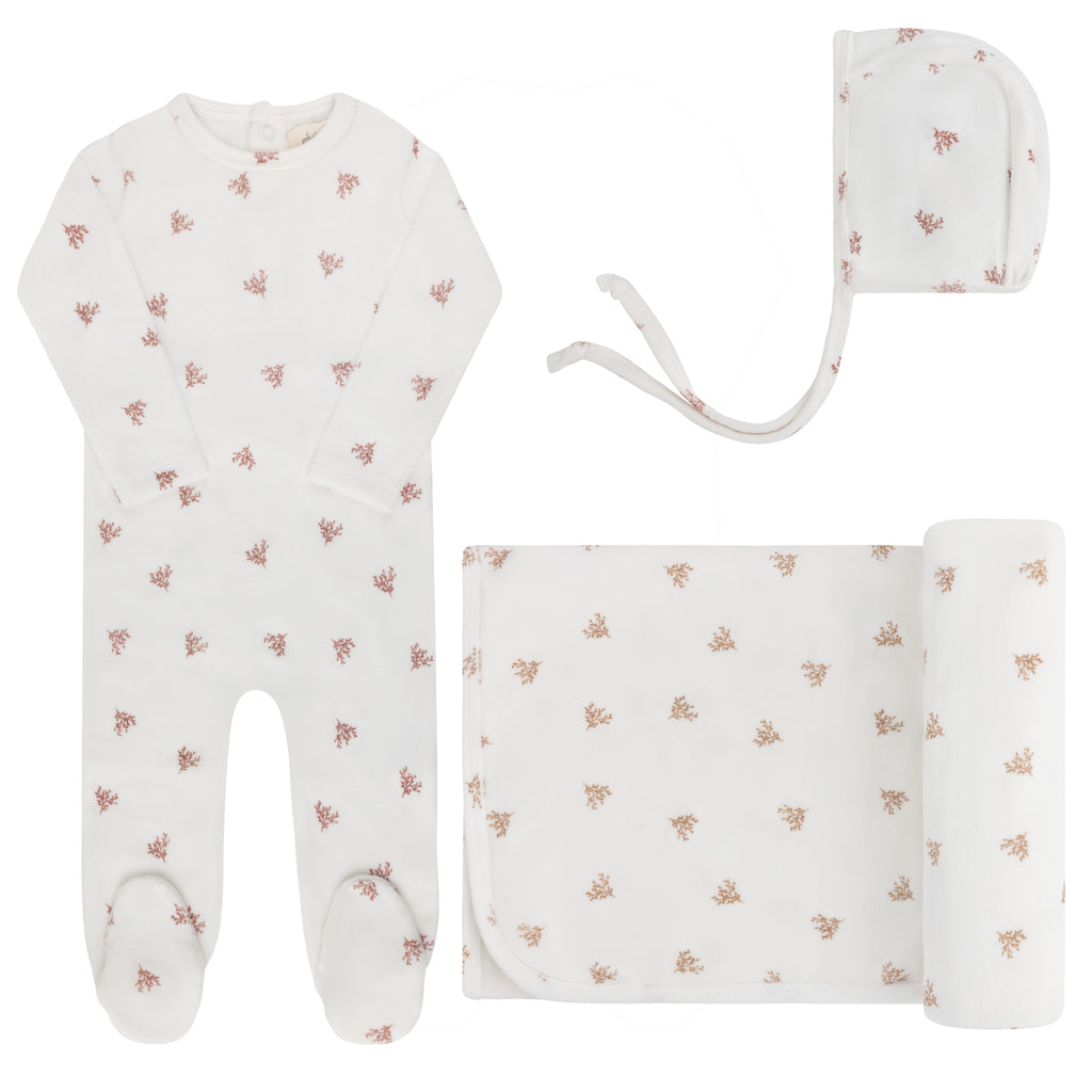 Ely's & Co Velour Leaf Pattern Collection Take Me Home Set - Ivory Girls