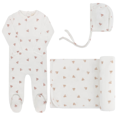 Ely's & Co Velour Leaf Pattern Collection Take Me Home Set - Ivory Girls
