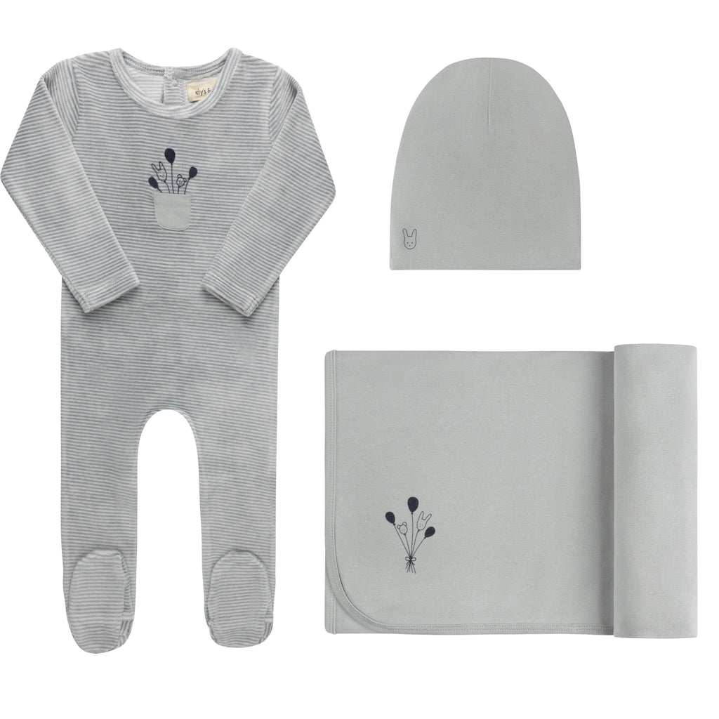 Ely's & Co Stripe Collection Layette Set - Ivory/Blue