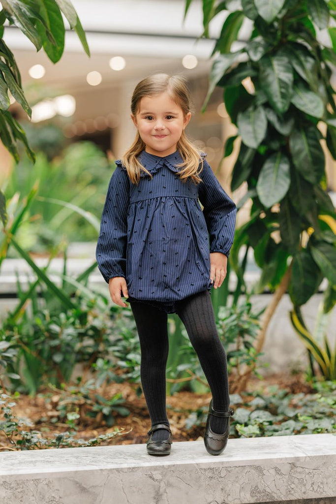 Velvette Label Blue Pinstripe Bow Romper