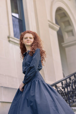 Little Tempest Teens Taffeta Double Collar Shirt And Structured Maxi Skirt Set - Black