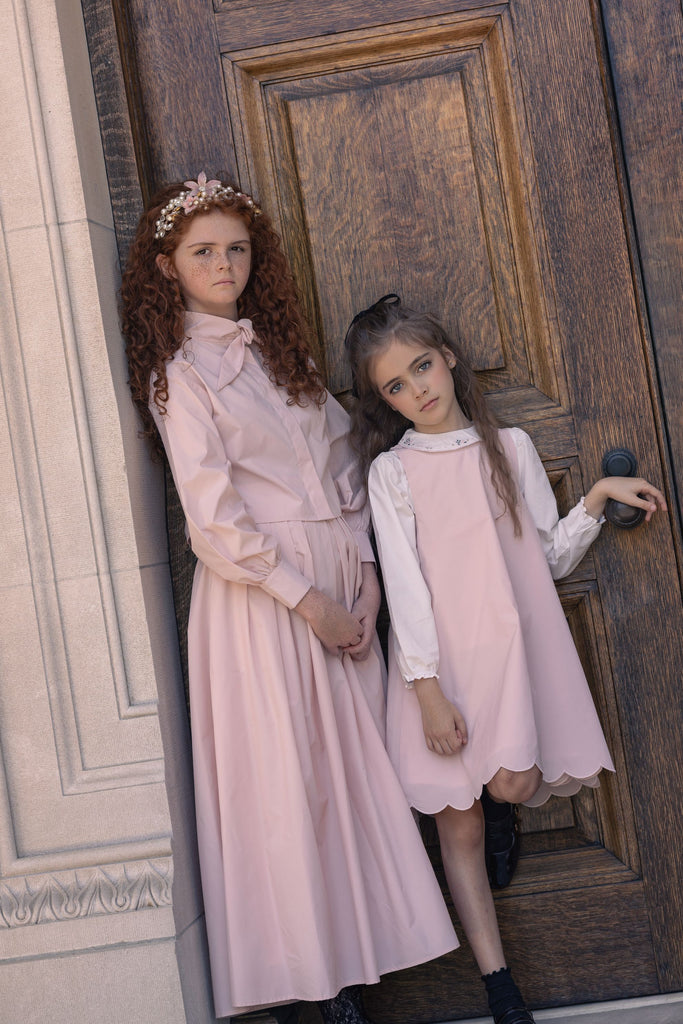 Little Tempest Taffeta Scallop Hem Jumper With Shirt - Antique Pink