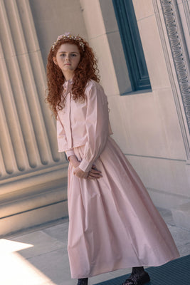 Little Tempest Teens Taffeta Tie Cropped Shirt And Pleated Circle Skirt Set - Antique Pink