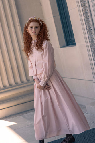 Little Tempest Teens Taffeta Tie Cropped Shirt And Pleated Circle Skirt Set - Antique Pink