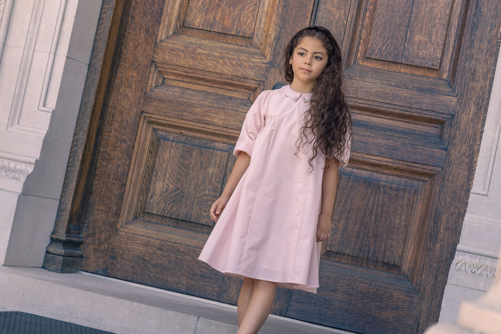 Little Tempest Taffeta Party Dress With Collar - Antique Pink