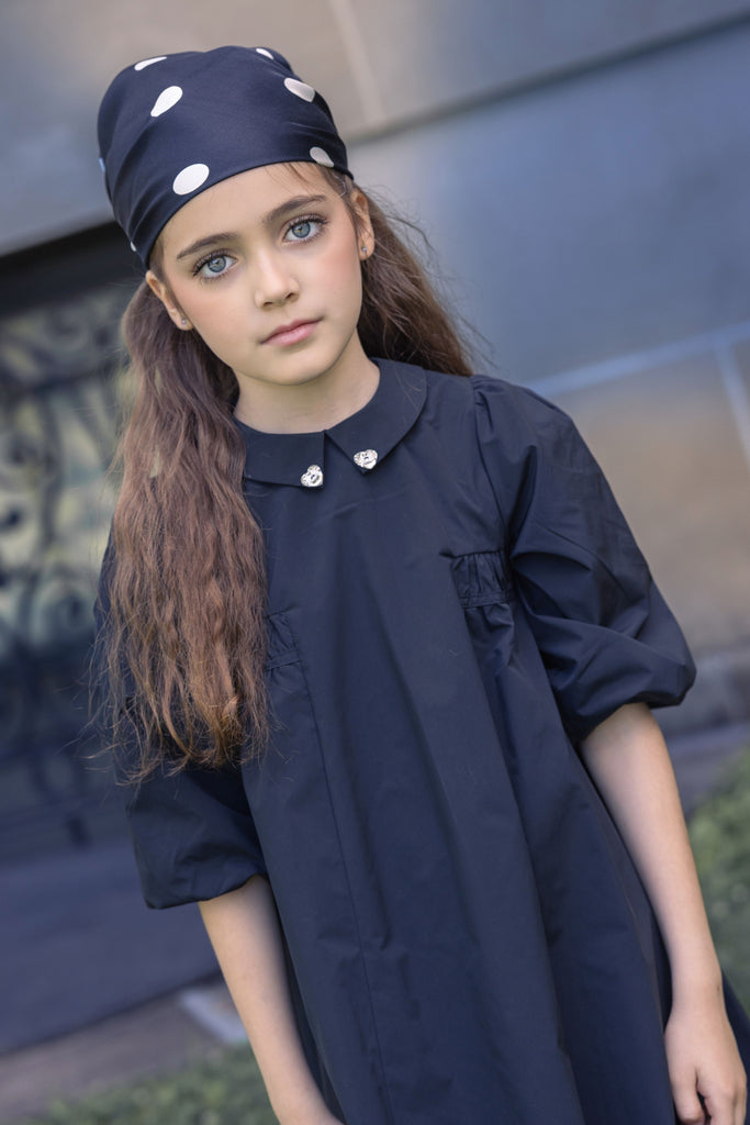 Little Tempest Taffeta Party Dress With Collar - Black