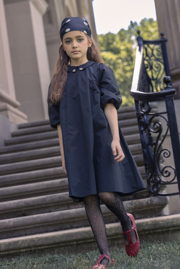 Little Tempest Taffeta Party Dress With Collar - Black