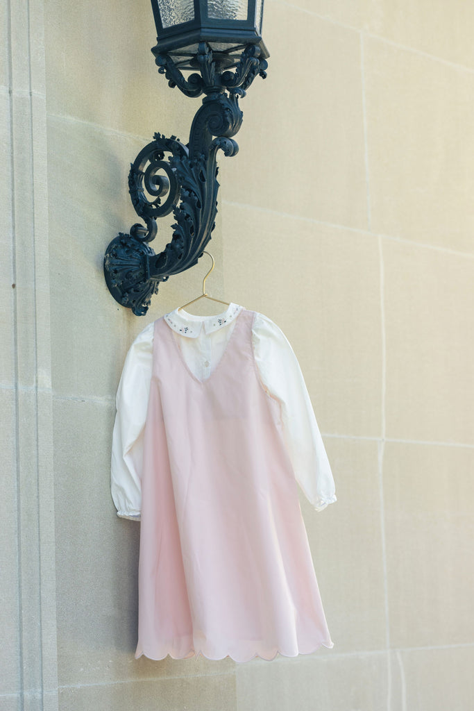 Little Tempest Taffeta Scallop Hem Jumper With Shirt - Antique Pink
