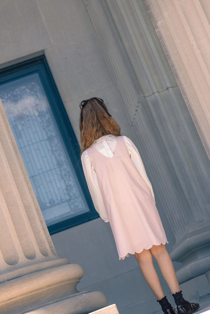 Little Tempest Taffeta Scallop Hem Jumper With Shirt - Antique Pink