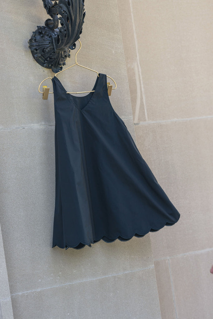 Little Tempest Taffeta Scallop Hem Jumper With Shirt - Black