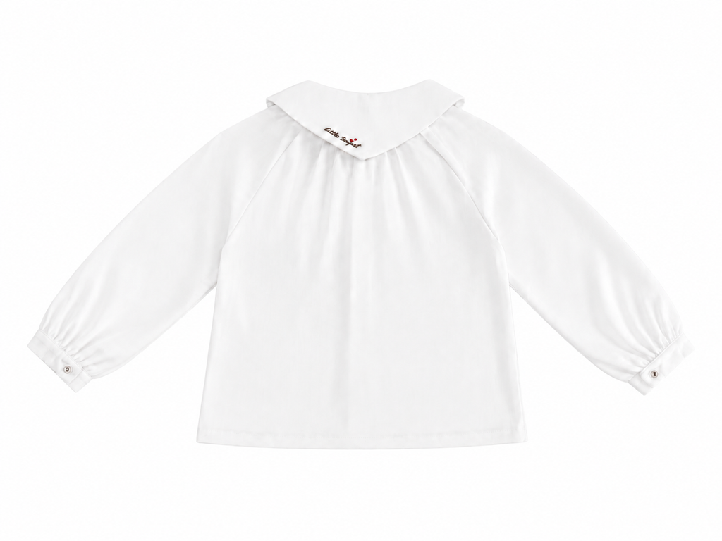 Little Tempest Wool Suspender Skirt And Kerchief Shirt Set - Beige
