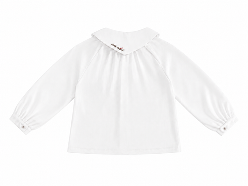 Little Tempest Wool Suspender Skirt And Kerchief Shirt Set - Beige