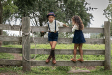 Load image into Gallery viewer, Little Tempest Boys Suspender Shorts And Kerchief Shirt Set - Navy