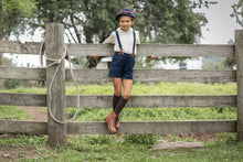 Load image into Gallery viewer, Little Tempest Boys Suspender Shorts And Kerchief Shirt Set - Navy