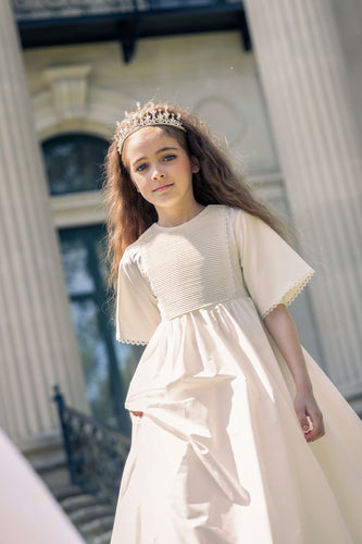 Little Tempest Alice Taffeta Pintuck Bib Gown - Ivory