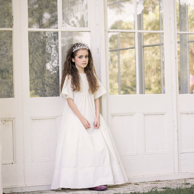 Little Tempest Alice Taffeta Pintuck Bib Gown - Ivory