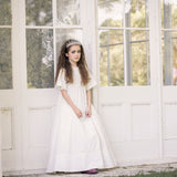Little Tempest Alice Taffeta Pintuck Bib Gown - Ivory