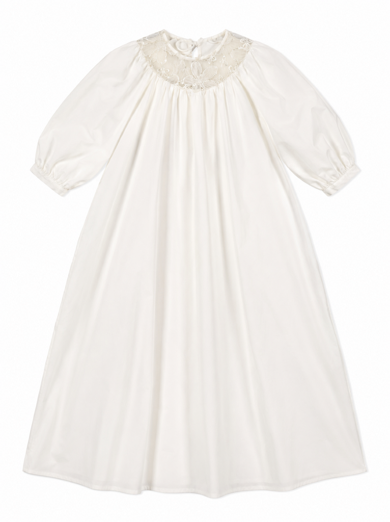 Little Tempest Round Neck Lace Taffeta Gown - Ivory