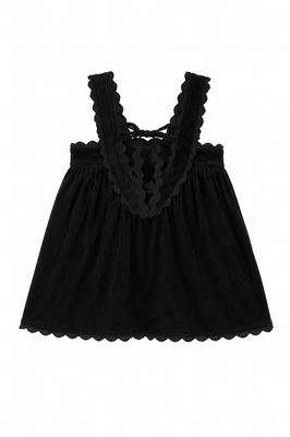 Ann Of Nan Short Robe With Ric Rac Trim - Black