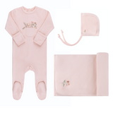Ely's & Co Rib Cotton Pocket Full Of Flowers 3PC Layette Set - Flowers/Blush