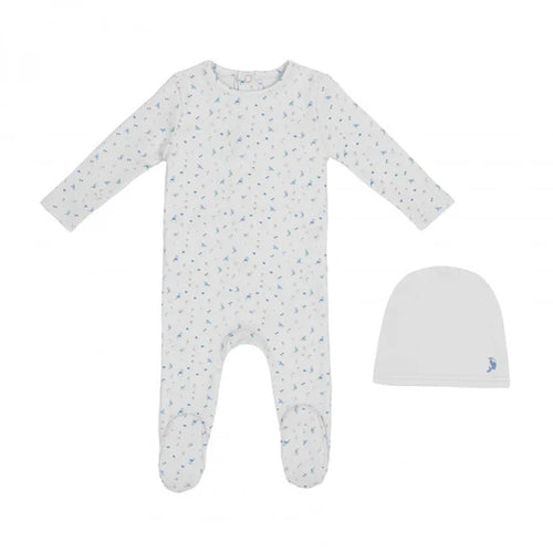 Mini Label Boys Bird All Over Print Footie And Hat - White