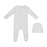 Mini Label Boys Bird All Over Print Footie And Hat - White