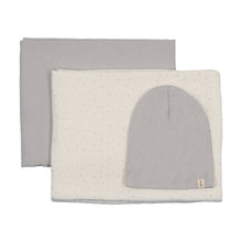 Load image into Gallery viewer, Mema Knits Bamboo Swaddles And Beanie Set - Grey Dawn Star Print