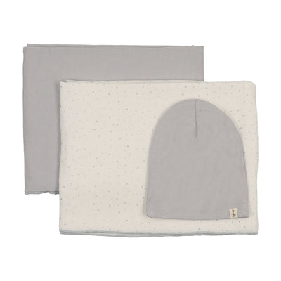 Mema Knits Bamboo Swaddles And Beanie Set - Grey Dawn Star Print