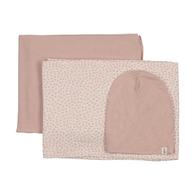 Mema Knits Bamboo Swaddles And Beanie Set - Pink Heart Print