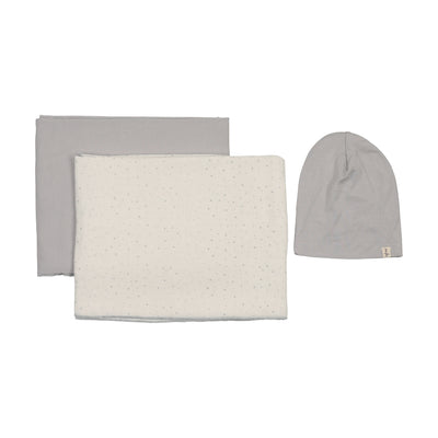Mema Knits Bamboo Swaddles And Beanie Set - Grey Dawn Star Print
