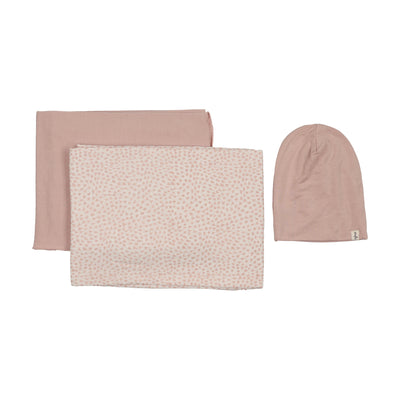 Mema Knits Bamboo Swaddles And Beanie Set - Pink Heart Print