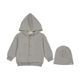 Mema Knits Hooded Cardigan And Beanie - Dove Blue