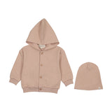 Mema Knits Hooded Cardigan And Beanie - Pale Pink