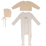 Bubani Sweater, Hat, And Footie Set - Beige