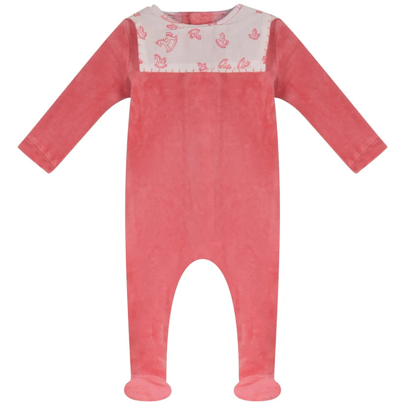 Bubani Horse Bib Collection Velour Footie - Hot Pink