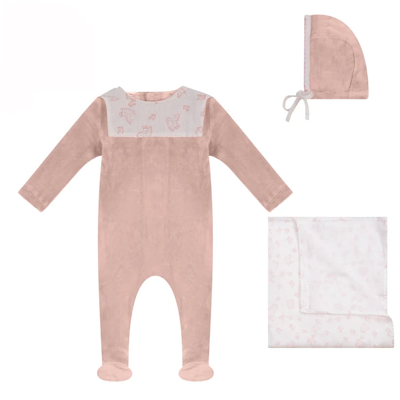Bubani Horse Bib Collection Layette Set - Light Pink