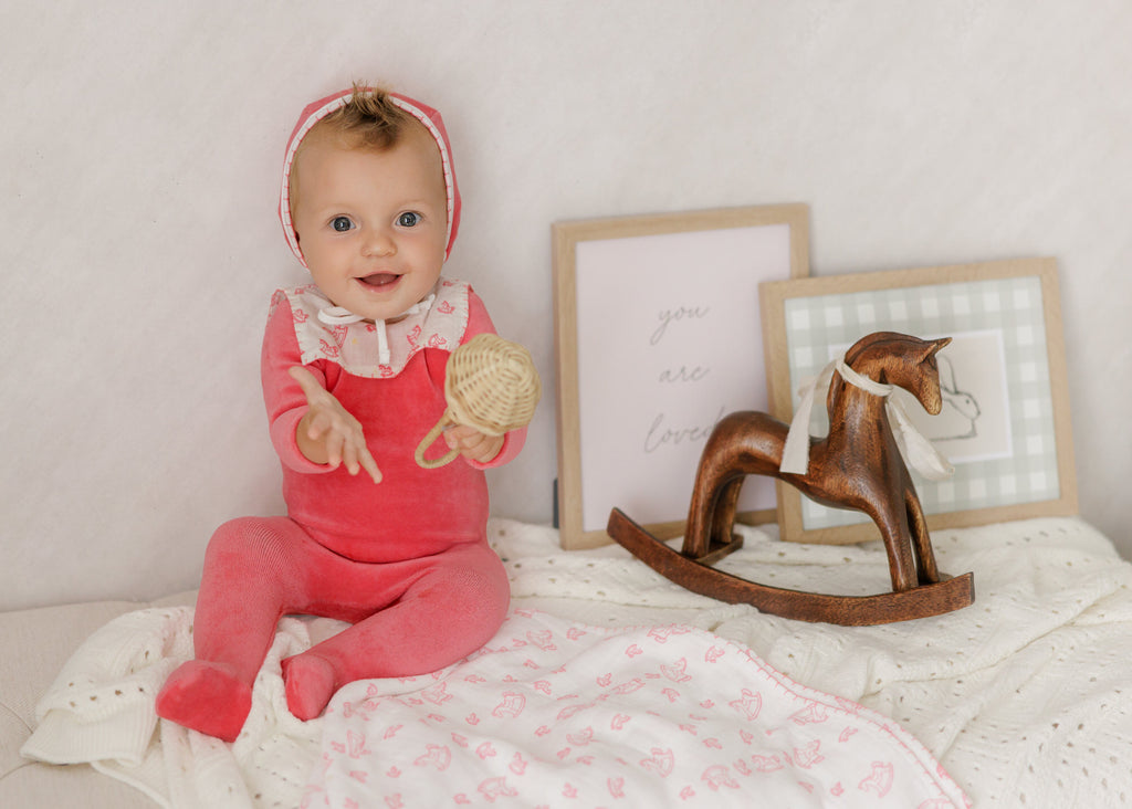 Bubani Horse Bib Collection Velour Footie - Hot Pink