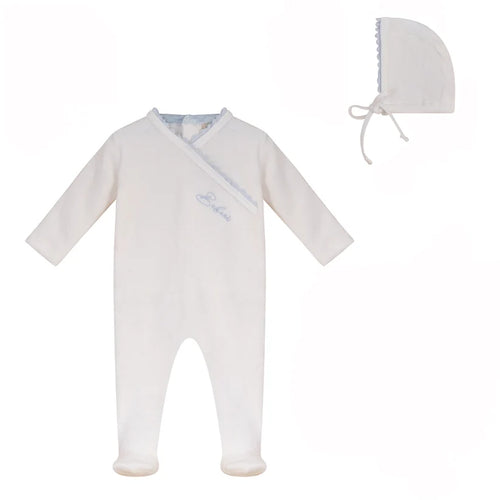 Bubani Boys Lace Wrap Collection Velour Footie And Bonnet