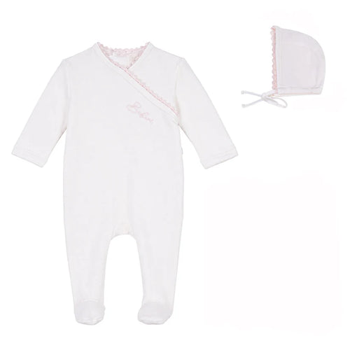 Bubani Girls Lace Wrap Collection Velour Footie And Bonnet